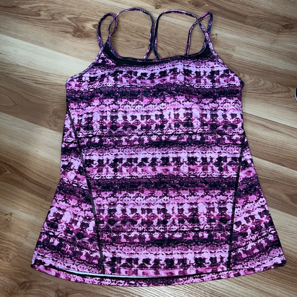 Gaiam Yoga Tank With Built In Bra Size M Shine Mesh Allie Print Bright Fuschsia